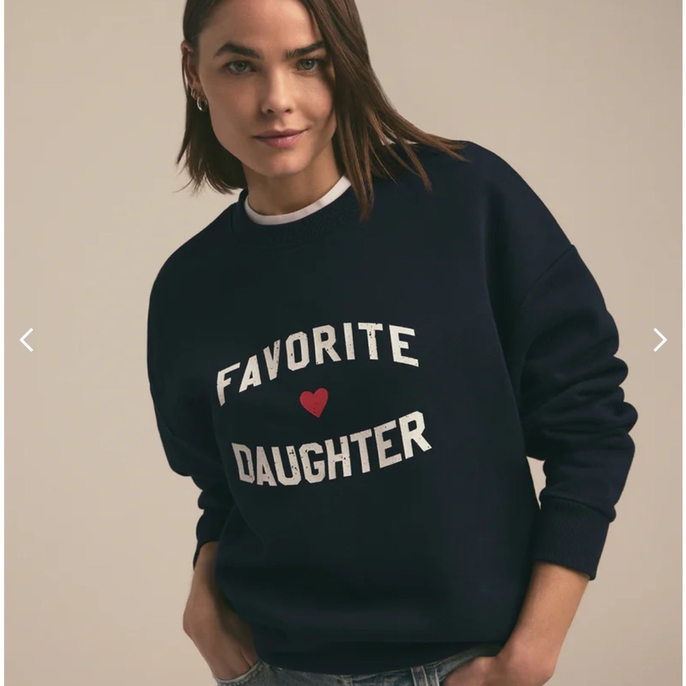 Favorite Daughter Navy Sweatshirt with White Lettering and Red Heart